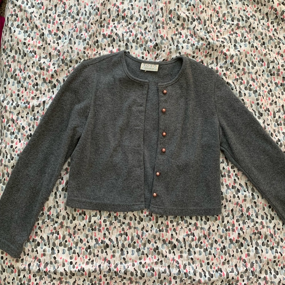 XOXO in America and Abroad dark grey knit cardigan